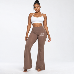 Seamless <b>Flared</b> <b>Leggings</b> High Waist Full Length Solid Color Yoga Pants Custom Logo Women Activewear Sportswear - Product Image 2