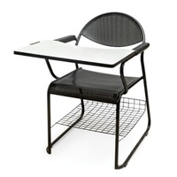 Chaise de conférence pour étudiants avec tablette d'écriture, revêtement en poudre CRCA, rembourrage en mousse de 50 mm, tissu mat, simili cuir, contreplaqué standard de 12 mm