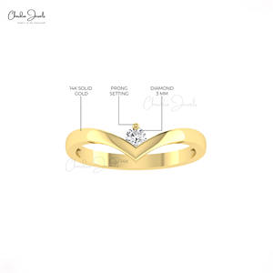 Anillo de Promesa en Forma de V con Diamantes Blancos de 0.11CTW, Tendencia 2026, para Mujer, Hecho a Mano, Oro Sólido de 14K, Chevron Clásico, Joyería Fina para Boda - Product Image 5