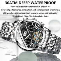 Poedagar 1401 Herren Automatische Mechanische Uhr Edelstahl Luxus Business Tourbillon-Stil Leuchtende Chronograph Armbanduhr