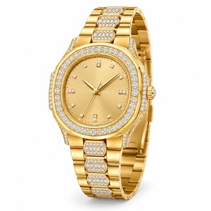 Luxury Women's <b>Diamond</b> <b>Watch</b> Round Yellow Gold Case Analog Quartz Band - Product Image 1