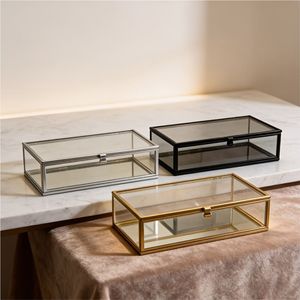 Luxury Brass Gold Glass Jewelry <b>Box</b> Vintage Clear Display Case Decorative Keepsake Organizer <b>Makeup</b> Storage <b>Box</b> Home Decor <b>Box</b> - Product Image 5