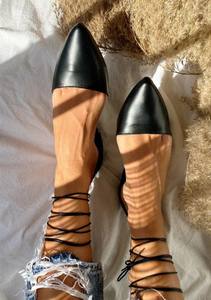 Mules en cuir noir à lacets, mules pour femmes, chaussures à lacets à la cheville, sandales d'été. - Product Image 3