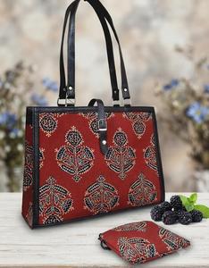 Block Print Canvas Tote Bag Eco Friendly Cotton Shoulder Handbag with Pouch for Travel Beach Shopping - Product Image 3