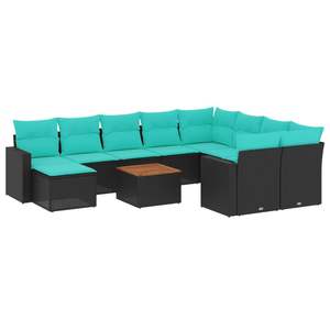 Juego de Sofás de Patio de 11 Piezas en Poliratán Negro con Cojines, Muebles Elegantes para Exteriores - Product Image 2