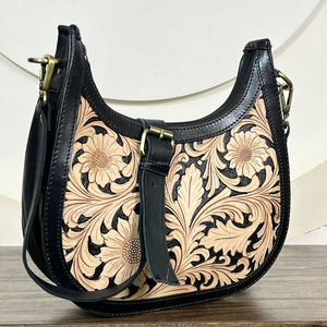 Bolso de Mano de Cuero Vacuno Genuino Hecho a Mano, Elegante y Moderno, Bolso Cruzado de Diseño Floral de Lujo para Mujer - Product Image 5