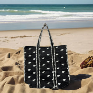 Bolsos de Mano de Algodón Orgánico Ecológicos, Ligeros, de Color Sólido, con Cierre de Cremallera, Bolsillos Interiores, para Playa y Uso Diario, Color Negro - Product Image 1