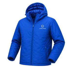 Custom Men's Solid Royal Blue Hooded Puffer <b>Jacket</b> <b>Waterproof</b> Windproof Winter Insulated Outdoor Thermal Coat Full Zip <b>Parka</b> OEM - Product Image 2