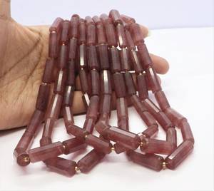 Natural Pink Strawberry <b>Quartz</b> Faceted Pipe Shape Beads 6x20 MM Strawberry <b>Quartz</b> <b>Tube</b> Shape Gemstone Beads Pink Strawberry - Product Image 1