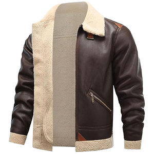 Chaqueta Bomber de Cuero Genuino Marrón Oscuro para Hombre, Forro de Poliéster, Cuello Alto, Resistente al Viento, Otoñal, Ecológica, Formal, Estilo Moto - Product Image 1