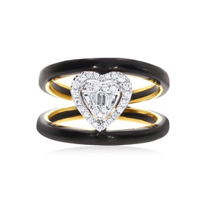 Noir Heart Halo <b>Ring</b> 10K Yellow <b>Gold</b> Black Enamel Heart Shape Diamond Cluster 0.20 CT Round Diamond Halo 0.15 CT <b>Ring</b> - Product Image 2