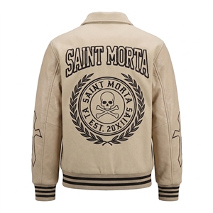 Veste de sport en PU de qualité supérieure pour homme, beige, logo brodé, col rabattu, vêtements décontractés d'automne, ODM OEM disponible - Product Image 2