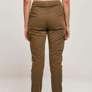Pantalon cargo femme taille mi-haute avec cordon de serrage, cheville élastiquée, couleur unie, poches, style printemps, 100% toile de coton - Product Image 6
