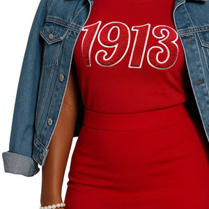 Camiseta Delta 1913 con Bordado Chenille, Prenda de Algodón Premium para Hermandades, Ropa Griega DST, Camiseta Roja de Orgullo, Servicio OEM - Product Image 5