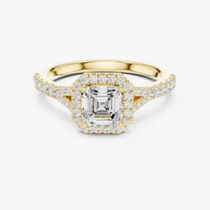 แหวนหมั้นเพชรทรง Asscher 1 กะรัต ทองคำ 9K สีเหลือง ประดับเพชร Halo แบบแยกก้าน ฝังเพชรแบบ Pave สำหรับเจ้าสาว ขายส่ง - Product Image 1