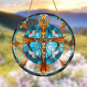 CIFbuy Décoration Murale en Acrylique Tournesol Croix Effet Vitrail Jésus, Facile à Accrocher, Style TikTok, pour Service de Sélection Temu, Panneaux Vitraux - Product Image 1