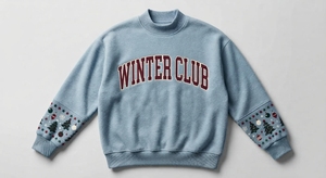 Custom December Club <b>Christmas</b> Mockneck <b>Sweatshirt</b> Navy Blue Fleece Pullover Festive Sleeve Band Print Wholesale - Product Image 6