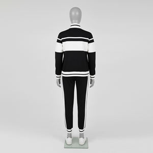Ensemble de survêtement unisexe personnalisé noir et blanc d'hiver, sweat-shirt à fermeture éclair court en molleton de coton et pantalon de jogging, vêtements décontractés streetwear et sportswear - Product Image 2