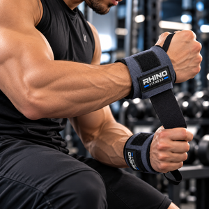สายรัดข้อมือซ้าย Rhino Fitness สีเทา ผ้าฝ้าย ปรับได้ด้วยแถบตีนตุ๊กแก สำหรับยกน้ำหนัก - Product Image 2