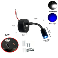 Lampe de lecture flexible tricolore 12V 24V noire avec interrupteur tactile, intensité réglable, USB-A + Type C, lampe de cartographie à col de cygne