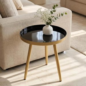 Table basse ronde moderne Ecofnd avec plateau en métal et structure en cuivre, mobilier de salon minimaliste et gain de place - Product Image 6
