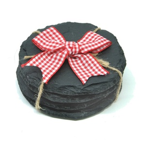 Ensemble d'assiettes en ardoise noire naturelle personnalisées en gros, écologiques, rondes, pour servir, sans danger pour les aliments, avec un motif unique - Product Image 1