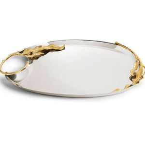 Bandeja de Servicio de Acero Metálico de Diseño Elegante, Grado Comercial, con Asa Dorada, Acabado Plateado, Apta para Lavavajillas y Microondas, Personalizable - Product Image 3