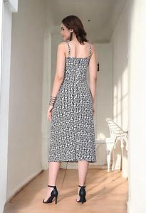 Vestido Midi con Tirantes Finos y Estampado Geométrico, Ajustado, Casual, de Verano, Tejido en Poliéster - Product Image 2