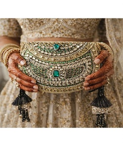 F S INTERNATIONAL Indian Bridal Evening Party Purse Elegant <b>Mosaic</b> Gold-Plated Brass Kundan Clutch Bag Chain Strap Wedding - Product Image 5