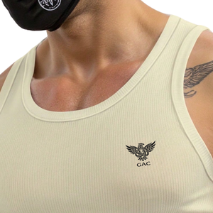 <b>Men</b> Ribbed Tank Top Slim Fit Sleeveless Spandex/Polyester Quick Dry Sports <b>Singlet</b> Solid Front Logo for Gym Training Casual Wear - Product Image 4