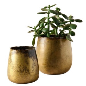 Ensemble de deux jardinières de sol finies en or pour décoration de jardin jardinières en métal de forme personnalisée jardinière de finition dorée - Product Image 5