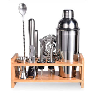 Ensemble d'outils de barman en acier inoxydable rose gold avec support en bois pour les fêtes, barware complet, ensembles d'outils de bar à cocktails - Product Image 3