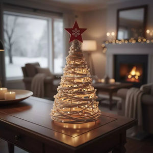 Handmade Rattan Christmas <b>Tree</b> Motif Light <b>Tabletop</b> Pine <b>Tree</b> Ornament Warm - Product Image 1