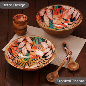 Tazón para servir de madera de mango de alta calidad, diseño antiguo impreso a mano, opciones de logotipo personalizado, servicio de ensalada de frutas, venta al por mayor a granel de FWE - Product Image 3