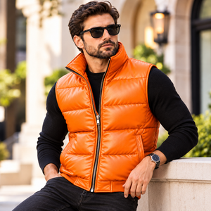 Herren Premium Leder Bomber Puffer Weste für den Herbst |   Premium Leder-Bomberjacke für Herren für den Herbst - Product Image 4