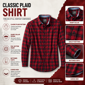 Camisa de Franela a Cuadros Roja Premium para Hombre |   Camisa de Trabajo Cómoda de Manga Larga con Botones |   Ropa Casual y Elegante para Exteriores - Product Image 4