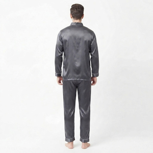 Men Sleeping <b>Suit</b> 2 Piece Set 100% Satin Polyester Sleepwear Chest Pocket Shirt Trouser Premium Men Nightwear <b>Pajama</b> Set - Product Image 4