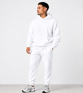 Custom Logo <b>Men's</b> <b>White</b> Hoodie <b>Jogger</b> Tracksuit Set Sportswear Manufacturer - Product Image 6