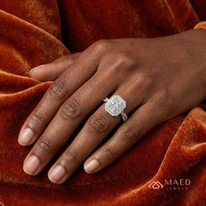 <b>Emerald</b> Cut Moissanite Double Halo <b>Silver</b> Engagement <b>Ring</b> for Women Bridal Jewelry Gift USA Luxury Fashion Anniversary Wedding - Product Image 5