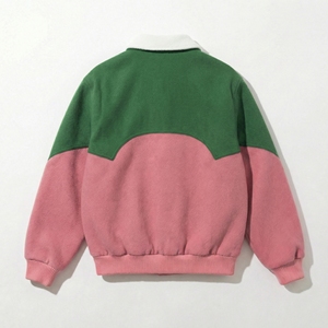 Green <b>Pink</b> Color Block Varsity <b>Jacket</b> | Sherpa Collar Oversized Streetwear | Embroidered Letter <b>Jacket</b> | Custom OEM Manufacturer - Product Image 2