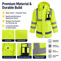 Jaket Keselamatan Anti Air Reflektif Bernapas Kelas ANSI 2 dengan Senter LED Terintegrasi Logo Kustom untuk Pekerjaan Konstruksi Jalan