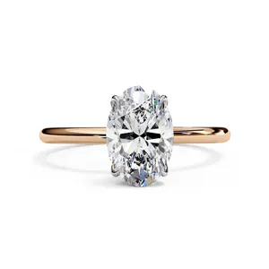 Anillo de Diamante Sintético Radiante de 1.00 Quilates con Corte Ovalado, Engaste Sub-Halo Sutil, Oro Sólido de 18K, Color E Certificado, Moderno y Elegante - Product Image 5
