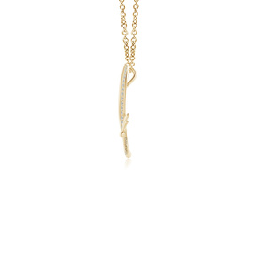 Pendentif élégant de luxe en or 10K 14K 18K ou argent 925 935 avec diamant de laboratoire taille ronde en forme de feuille tourbillonnante et design pavé - Product Image 4