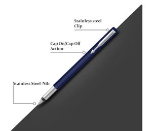 Stylo plume Parker Vector Standard Chrome Trim Calligraphy, ensemble de 7 pièces, contenant 2 pointes, 2 cartouches d'encre bleue et 2 cartouches d'encre noire. - Product Image 2
