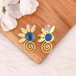 <b>Blue</b> Hydro Gemstone Brass <b>Stud</b> <b>Earrings</b> Gold Plated Handmade Jewelry for Women Wholesale Lot 10 Pairs - Product Image 5