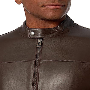American Retro <b>High</b>-End Biker Style Genuine <b>Leather</b> Stand Collar Embroidered Front Logo Jacket Men Solid Loose Fit Winter <b>Tops</b> - Product Image 4