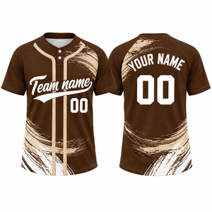Uniforme de baseball personnalisé imprimé par sublimation en polyester/coton, col en V à deux boutons, évacuation de l'humidité, séchage rapide, nom de l'équipe, logo avant - Product Image 3
