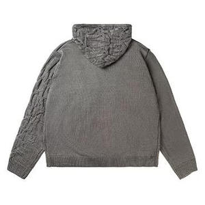 Oversized Crop Hoodie <b>Zip</b>-Up Solid Color Casual Knitted Sweatshirt Autumn Wear 100% - Product Image 4