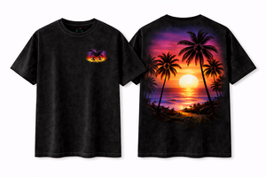 Camiseta Personalizada con Estampado Gráfico de Palmeras al Atardecer Tropical, Camiseta de Verano de Algodón Oversize con Estampado Trasero, Venta al Por Mayor - Product Image 3