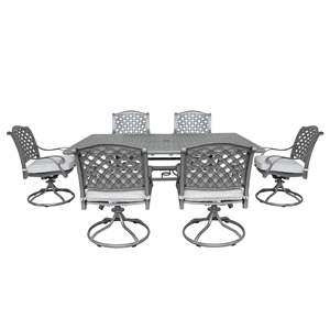 Set da pranzo da esterno in alluminio 7 pezzi con cuscini mobili da giardino in garza dorata - Product Image 2